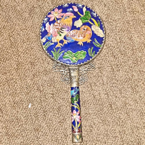 Blue enamel hand mirror fish - blue,