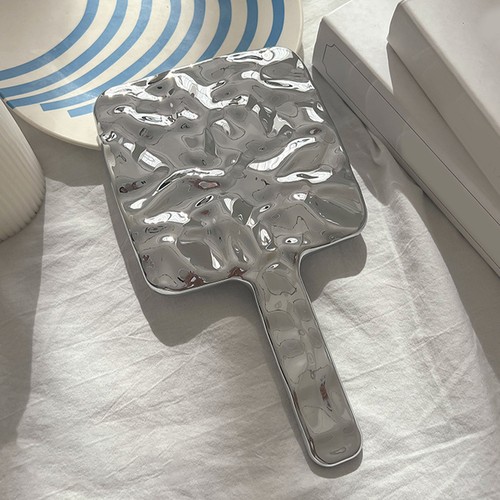 Portable silver hand mirror - silver,